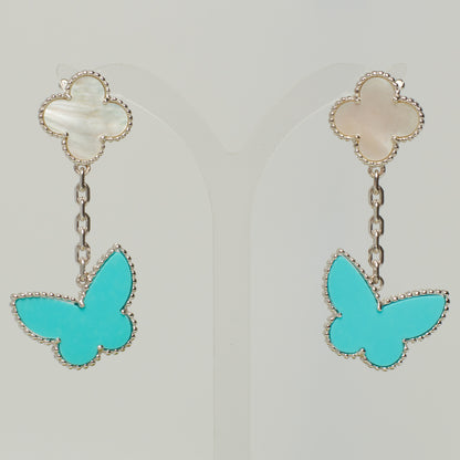 Boucles d’oreilles Van Cleef & Arpels Lucky Alhambra turquoise en or blanc