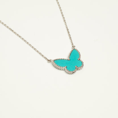 Collier Van Cleef & Arpels Lucky Alhambra Butterfly Turquoise en or blanc