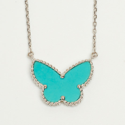 Collier Van Cleef & Arpels Lucky Alhambra Butterfly Turquoise en or blanc